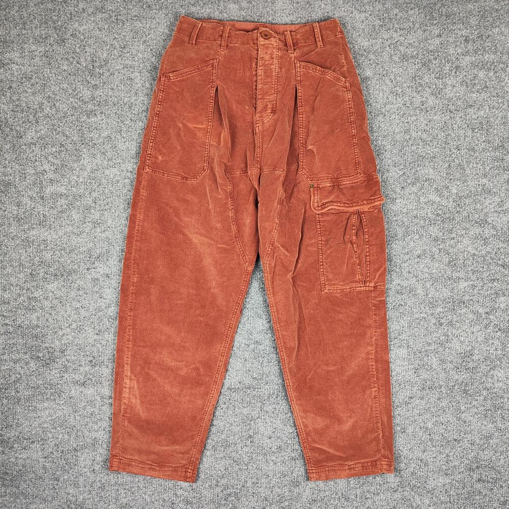 Free People Cargo Pants Womens XS Orange Corduroy Crop Relaxed Stretch Pockets